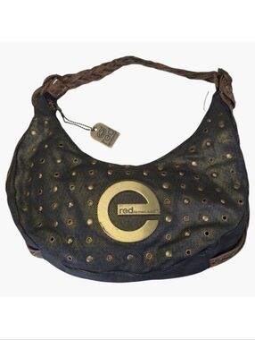 Y2K Red by Marc Ecko Studded Crescent Shoulder Bag With Dog Tag Mirror